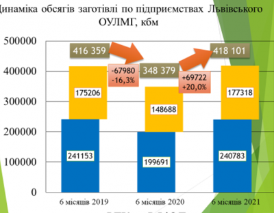 Обсяг заготівлі деревини за I півріччя  2021 року